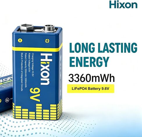 Hixon Rechargeable 9.6V LiFePO4 Battery 4Pack 9 Volt Size with Charger in Kuwait