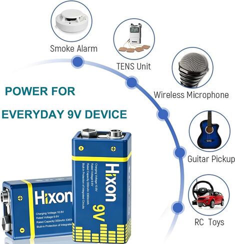 Hixon Rechargeable 9.6V LiFePO4 Battery 4Pack 9 Volt Size with Charger in Kuwait