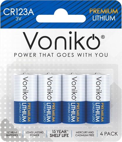 Voniko CR123A Premium Batteries 4 Pack – Photo Battery – 3 Volt 123 Battery 15 Years Shelf Life, Non-Rechargeable in Saudi Arabia