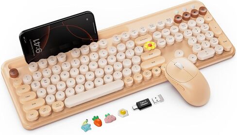 Wireless Keyboard Mouse Combo, Cream Latte, Round Keycaps, Tablet Holder in Saudi Arabia