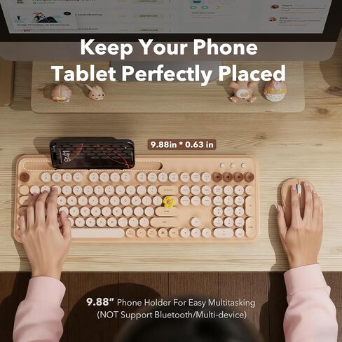 Wireless Keyboard Mouse Combo, Cream Latte, Round Keycaps, Tablet Holder in Saudi Arabia