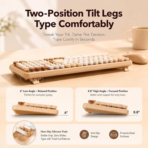 Wireless Keyboard Mouse Combo, Cream Latte, Round Keycaps, Tablet Holder in Saudi Arabia