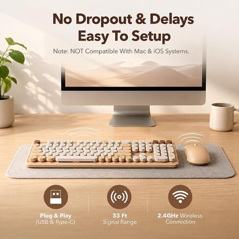 Wireless Keyboard Mouse Combo, Cream Latte, Round Keycaps, Tablet Holder in Saudi Arabia