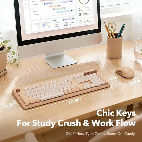 Wireless Keyboard Mouse Combo, Cream Latte, Round Keycaps, Tablet Holder in Saudi Arabia