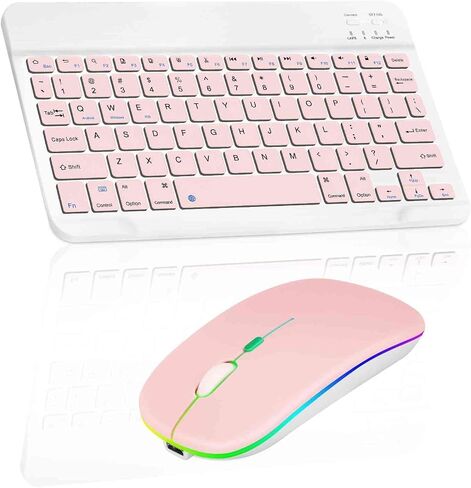 Rechargeable Bluetooth Keyboard and Mouse Combo Ultra Slim for Amazon Fire HD 8 (2017) and All Bluetooth Enabled Android/PC-Baby Pink Keyboard with Baby Pink RGB LED Mouse in Saudi Arabia