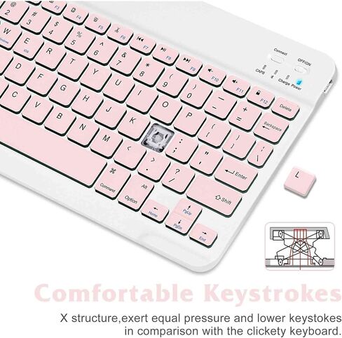 Rechargeable Bluetooth Keyboard and Mouse Combo Ultra Slim for Amazon Fire HD 8 (2017) and All Bluetooth Enabled Android/PC-Baby Pink Keyboard with Baby Pink RGB LED Mouse in Saudi Arabia