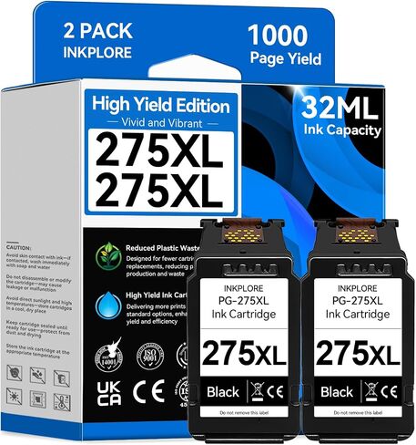 275XL Black Ink Cartridges Compatible for Canon Printers, Replacement for Canon 275 Black Ink Cartridge, Compatible with Pixma TS3722 TR4720 TS3522 TR4700 TS3500 TR4722 TS3720 Printer, 2 Pack in Kuwait