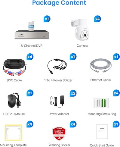 ZOSI 5MP Wired Security Camera System, 4pcs 1080p Pan/Tilt 360°View Cam in Saudi Arabia
