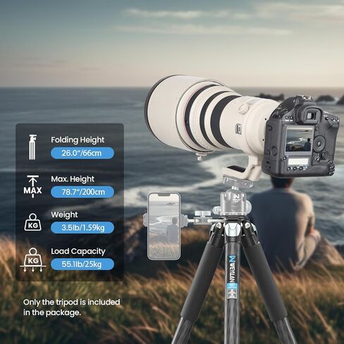 Used - WEYLLAN GX7 Compact Carbon Fiber Tripod for Camera Heavy Duty Tripod Camera, 10-Layer Carbon Fiber 32.5mm Tube, Travel tripods Max Load 20kg, Notice Not New in Saudi Arabia