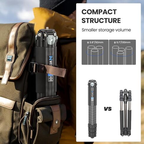 Used - WEYLLAN GX7 Compact Carbon Fiber Tripod for Camera Heavy Duty Tripod Camera, 10-Layer Carbon Fiber 32.5mm Tube, Travel tripods Max Load 20kg, Notice Not New in Saudi Arabia