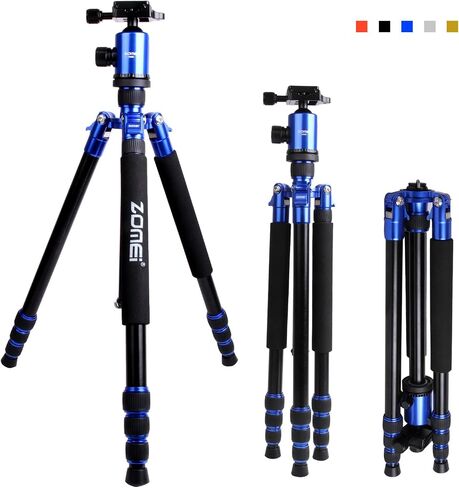 Zomei Z888 Portable SLR Camera Aluminium Tripod Monopod & Ball Head Portable Compact Travel Up to 20lbs Blue in Saudi Arabia