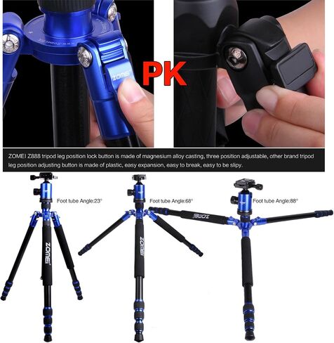 Zomei Z888 Portable SLR Camera Aluminium Tripod Monopod & Ball Head Portable Compact Travel Up to 20lbs Blue in Saudi Arabia