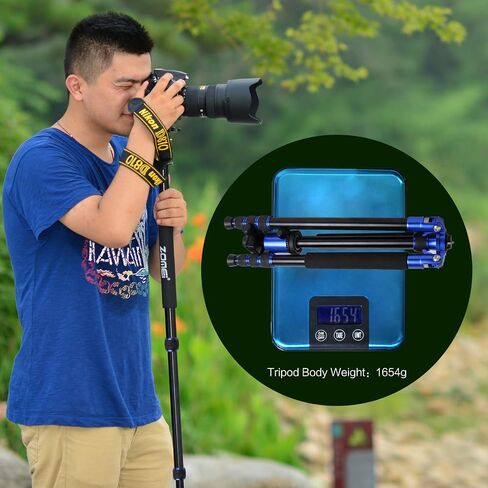 Zomei Z888 Portable SLR Camera Aluminium Tripod Monopod & Ball Head Portable Compact Travel Up to 20lbs Blue in Saudi Arabia