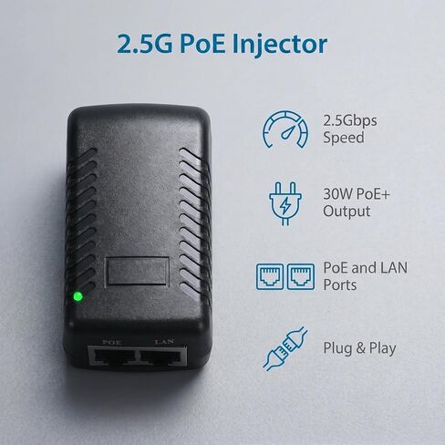 2.5G PoE Injector Adapter, 48V/0.5A Passive POE+ Output, 100/1000/2500Mbps Speed, Up to 100M Connection, Plug and Play for IP Camera/Wireless AP/Videophone (NUS-2.5G) in Saudi Arabia