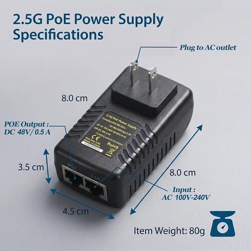 2.5G PoE Injector Adapter, 48V/0.5A Passive POE+ Output, 100/1000/2500Mbps Speed, Up to 100M Connection, Plug and Play for IP Camera/Wireless AP/Videophone (NUS-2.5G) in Saudi Arabia