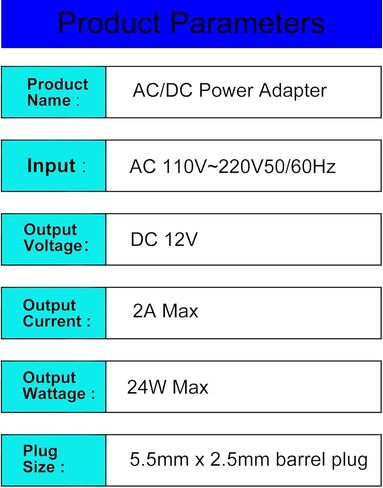 UL Certified Upgrade 12V DC Power Supply 2A 24W AC/DC Adapter in Kuwait