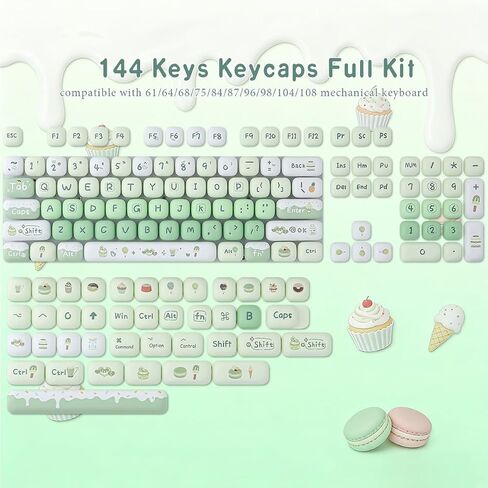PBT Keycaps 144 Keys Cute Green Dessert Cream Keycaps in Kuwait
