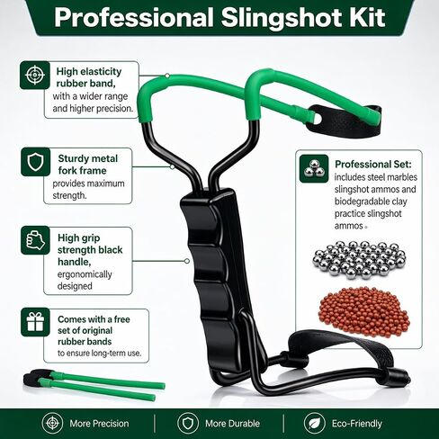 Adult Wrist Slingshot Set, Sturdy Metal Frame with Extra Rubber Bands & Steel/Clay Ammo, Foldable Wrist Support, Portable for Outdoor Target Practice & Recreational Shooting in Saudi Arabia