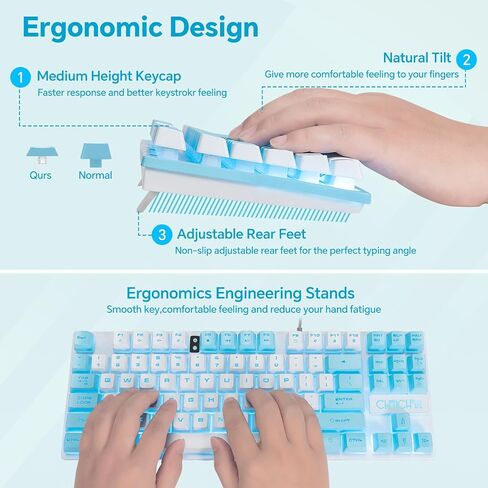 CHONCHOW Blue Keyboard and Mouse Combo, 87 Keys TKL USB Wired LED Light Up Backlit Keyboard, 800-3200 DPI RGB Mouse, Blue Mouse and Keyboard Combo for PS4 PS5 PC Laptop Mac Computers, Main White in Saudi Arabia