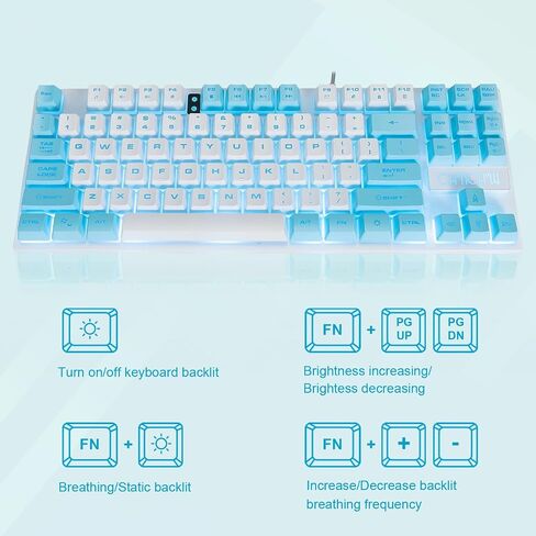 CHONCHOW Blue Keyboard and Mouse Combo, 87 Keys TKL USB Wired LED Light Up Backlit Keyboard, 800-3200 DPI RGB Mouse, Blue Mouse and Keyboard Combo for PS4 PS5 PC Laptop Mac Computers, Main White in Saudi Arabia