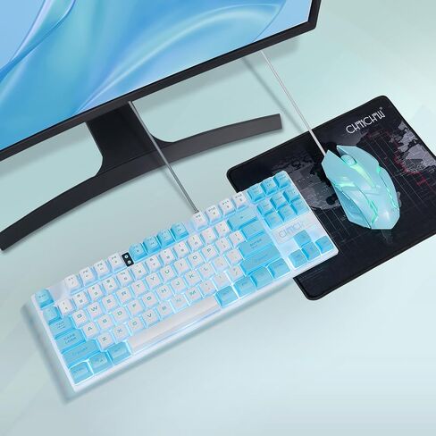 CHONCHOW Blue Keyboard and Mouse Combo, 87 Keys TKL USB Wired LED Light Up Backlit Keyboard, 800-3200 DPI RGB Mouse, Blue Mouse and Keyboard Combo for PS4 PS5 PC Laptop Mac Computers, Main White in Saudi Arabia
