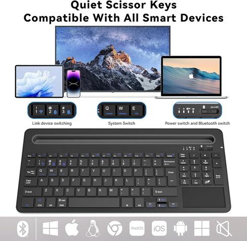 Multi-Device Wireless Keyboard with Silicone Stand & Touchpad Black in Saudi Arabia
