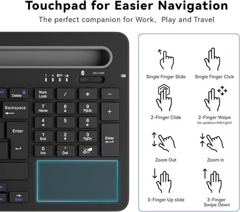 Multi-Device Wireless Keyboard with Silicone Stand & Touchpad Black in Saudi Arabia