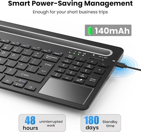 Multi-Device Wireless Keyboard with Silicone Stand & Touchpad Black in Saudi Arabia