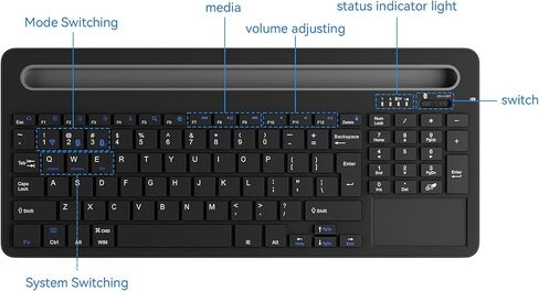 Multi-Device Wireless Keyboard with Silicone Stand & Touchpad Black in Saudi Arabia