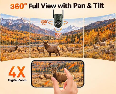 SEHMUA 4G LTE Cellular Trail Camera, 360° View 2K Live Feed Solar Game Cam in Kuwait