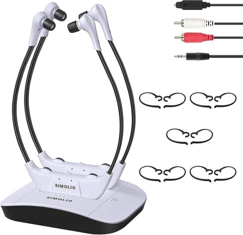 SIMOLIO Digital 2.4G Dual Wireless TV Headsets with Spare Battery, Eartips and Additional Ear Hooks, TV Hearing Device for Hard of Hearing in Kuwait