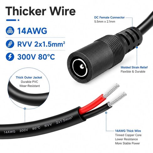 4Pcs 1FT Female Power Pigtails Cable 14AWG 15A 12V DC Power Pigtail Cable in Saudi Arabia
