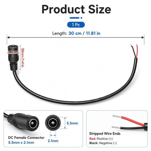 4Pcs 1FT Female Power Pigtails Cable 14AWG 15A 12V DC Power Pigtail Cable in Saudi Arabia