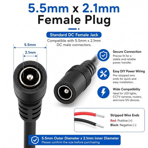 4Pcs 1FT Female Power Pigtails Cable 14AWG 15A 12V DC Power Pigtail Cable in Saudi Arabia