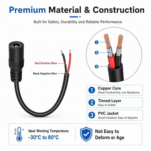 4Pcs 1FT Female Power Pigtails Cable 14AWG 15A 12V DC Power Pigtail Cable in Saudi Arabia