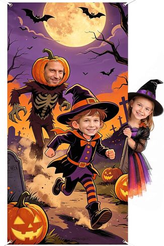 Halloween Photo Door Banner Hole in Face Witch Pumpkin Backdrop Background in Saudi Arabia