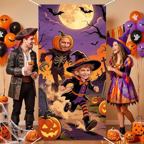 Halloween Photo Door Banner Hole in Face Witch Pumpkin Backdrop Background in Saudi Arabia
