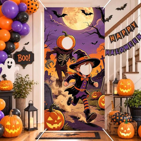 Halloween Photo Door Banner Hole in Face Witch Pumpkin Backdrop Background in Saudi Arabia