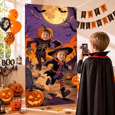 Halloween Photo Door Banner Hole in Face Witch Pumpkin Backdrop Background in Saudi Arabia