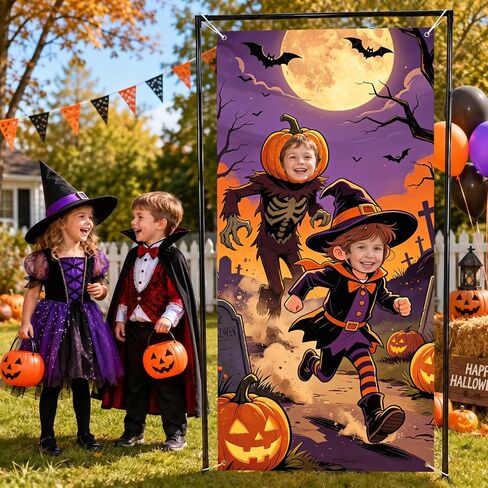 Halloween Photo Door Banner Hole in Face Witch Pumpkin Backdrop Background in Saudi Arabia