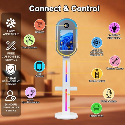 Magic Mirror Photo Booth,15.6" Touch Screen DSLR Photo Booth Machine, Built-in Mini PC, Remote App Control RGB Light for Weddings, Parties & Events (White) in Saudi Arabia