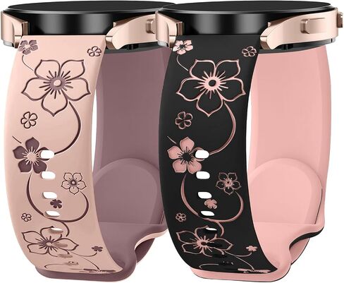 2 Pack Floral Engraved Bands for Samsung Galaxy Watch 7 6 5 4 FE 40mm 44mm/Active 2/Watch 3 41mm Women, 20mm Cute Two-Tone Soft Silicone Sport Strap in Saudi Arabia