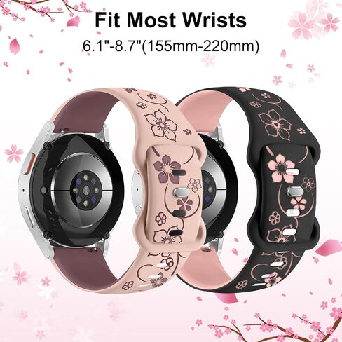 2 Pack Floral Engraved Bands for Samsung Galaxy Watch 7 6 5 4 FE 40mm 44mm/Active 2/Watch 3 41mm Women, 20mm Cute Two-Tone Soft Silicone Sport Strap in Saudi Arabia