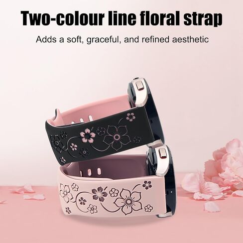 2 Pack Floral Engraved Bands for Samsung Galaxy Watch 7 6 5 4 FE 40mm 44mm/Active 2/Watch 3 41mm Women, 20mm Cute Two-Tone Soft Silicone Sport Strap in Saudi Arabia