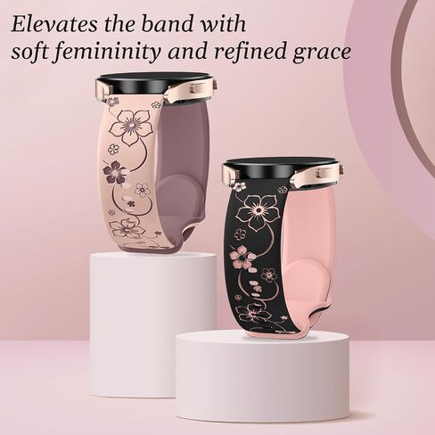 2 Pack Floral Engraved Bands for Samsung Galaxy Watch 7 6 5 4 FE 40mm 44mm/Active 2/Watch 3 41mm Women, 20mm Cute Two-Tone Soft Silicone Sport Strap in Saudi Arabia