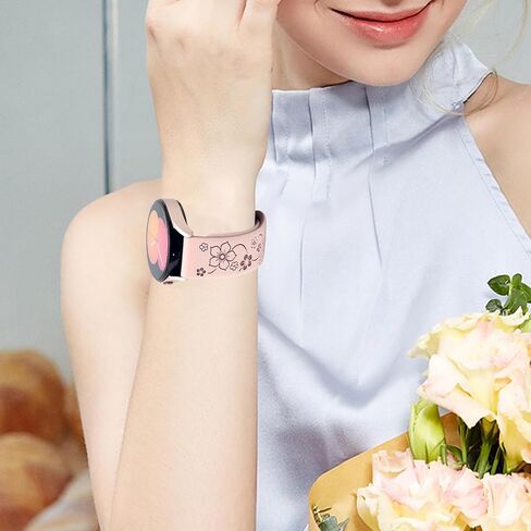 2 Pack Floral Engraved Bands for Samsung Galaxy Watch 7 6 5 4 FE 40mm 44mm/Active 2/Watch 3 41mm Women, 20mm Cute Two-Tone Soft Silicone Sport Strap in Saudi Arabia