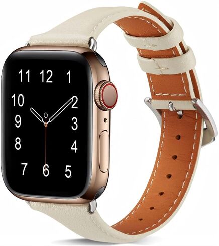 White Leather Strap Compatible with Apple Watch 42/44/45/46/49mm in Saudi Arabia