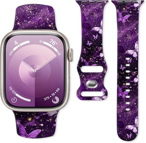 Sport Watch Bands Compatible with Apple Watch Band 38mm 40mm 41mm for Women Men, Adjustable Soft Silicone Replacement Smartwatch Wristband for iWatch Series 7 6 5 4 3 2 1 SE(Cute Purple Butterfly) in Saudi Arabia