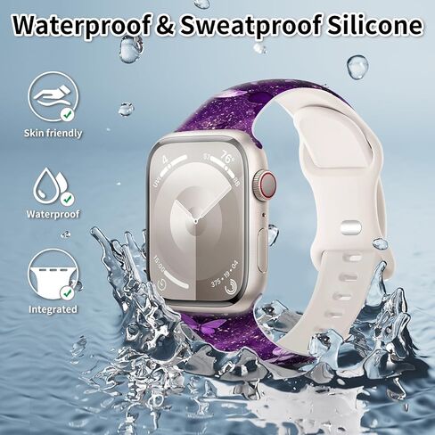 Sport Watch Bands Compatible with Apple Watch Band 38mm 40mm 41mm for Women Men, Adjustable Soft Silicone Replacement Smartwatch Wristband for iWatch Series 7 6 5 4 3 2 1 SE(Cute Purple Butterfly) in Saudi Arabia
