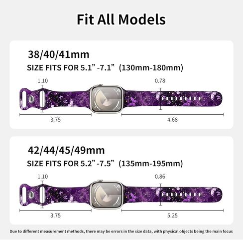 Sport Watch Bands Compatible with Apple Watch Band 38mm 40mm 41mm for Women Men, Adjustable Soft Silicone Replacement Smartwatch Wristband for iWatch Series 7 6 5 4 3 2 1 SE(Cute Purple Butterfly) in Saudi Arabia